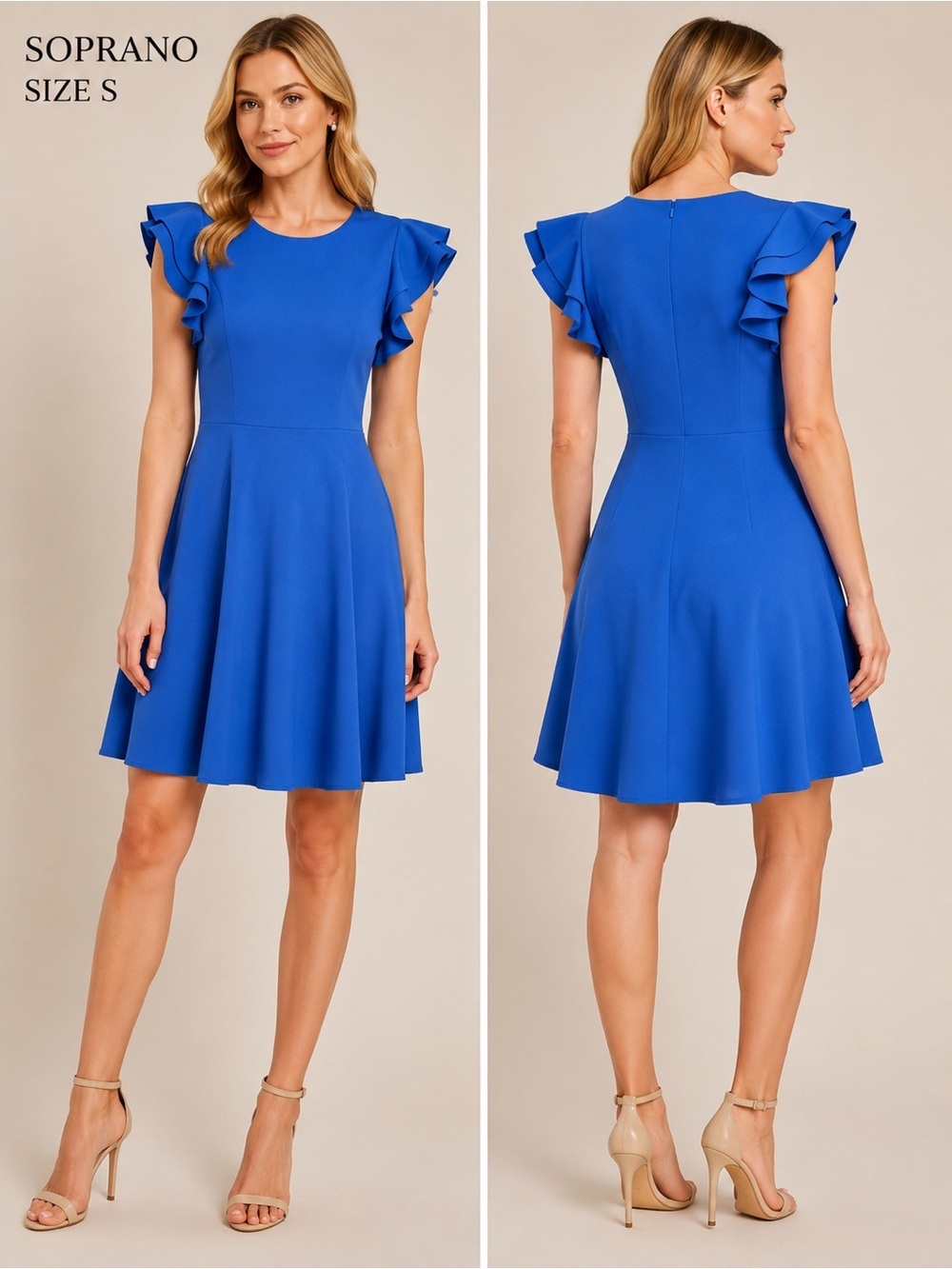 Soprano Blue Flutter Sleeve Fit & Flare Barbiecore Dress Size S
